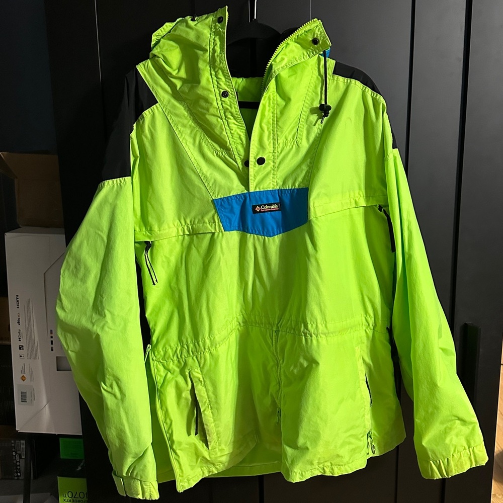 Columbia Sportswear Neon Green and Blue Nylon Anorak
